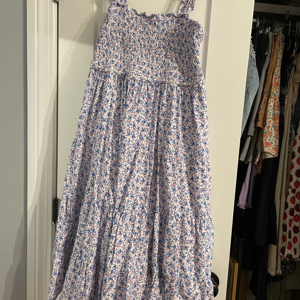 Ruffle Butts Blue Casual Dress with Floral Pattern